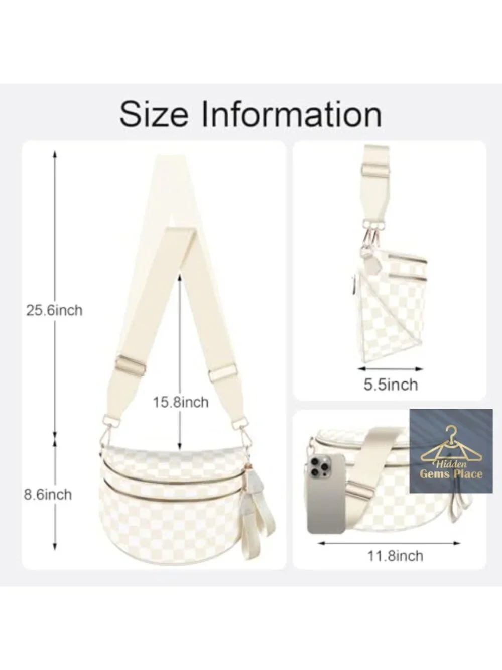 Checkered Crossbody Bag Large Nylon Fanny Pack Sling with Extra Strap